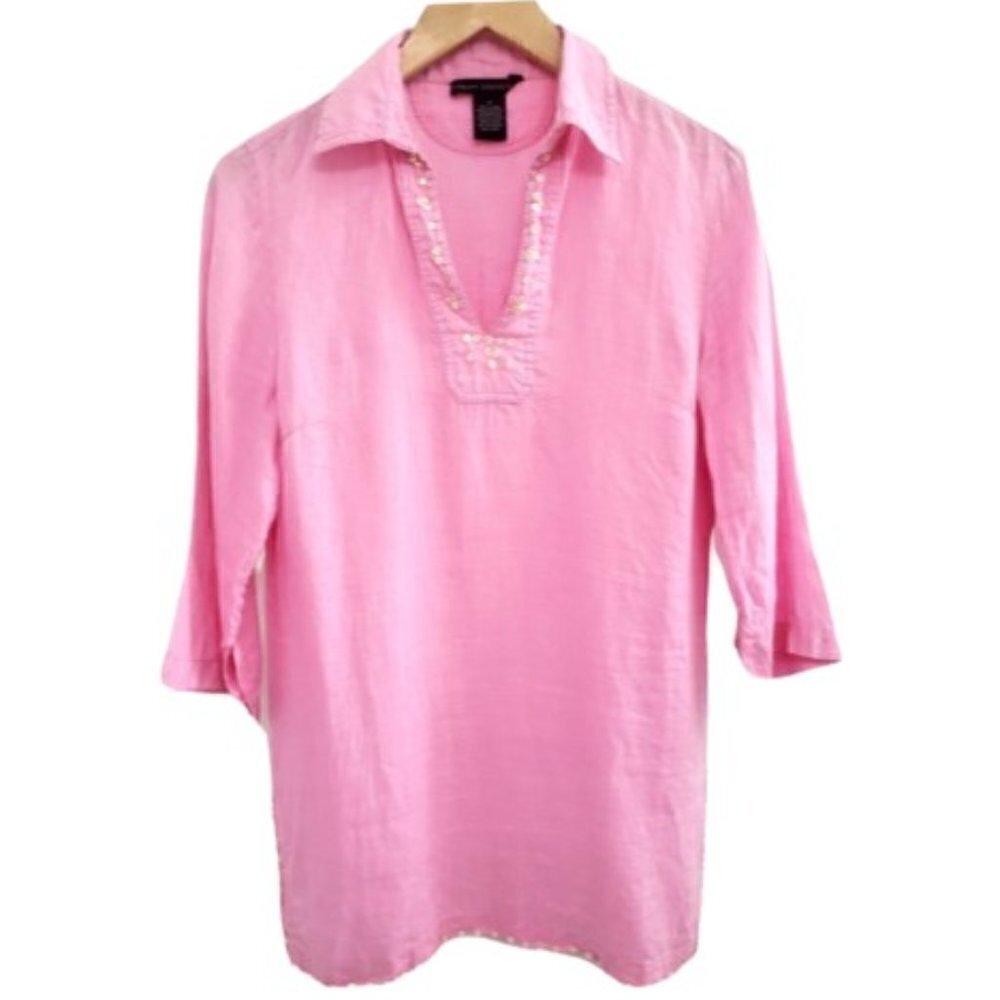 Sarah Spencer 100% Linen and Sequin Women's Pink Tunic Top Size M